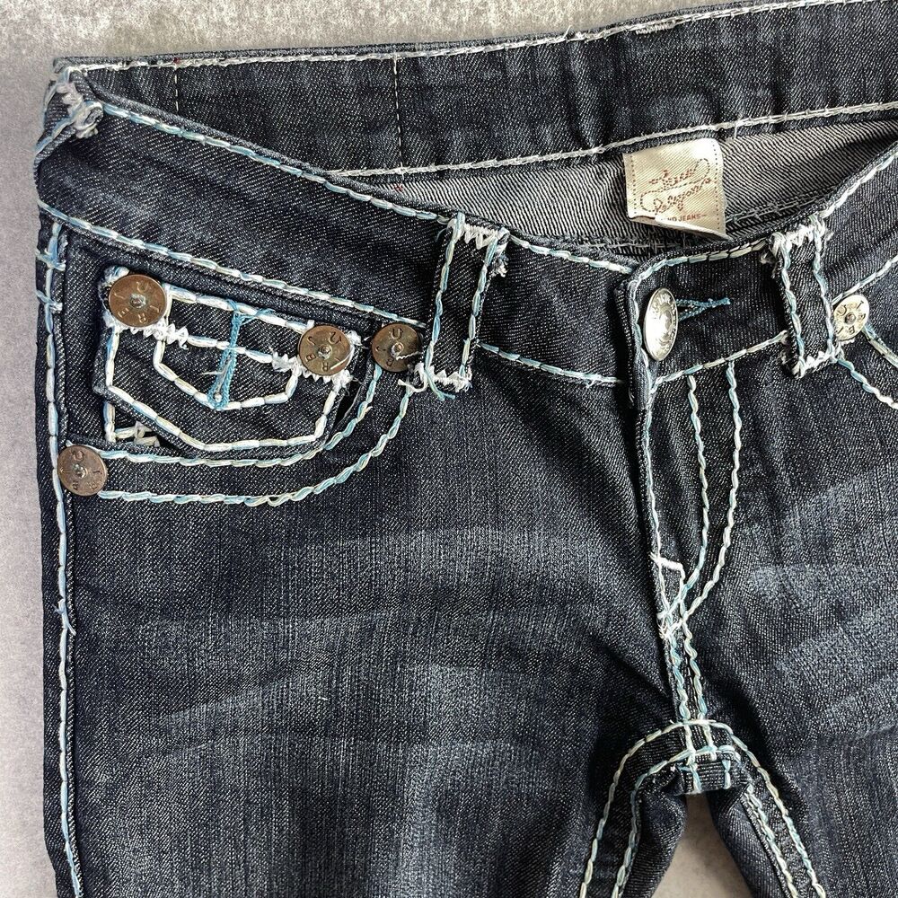 True Religion Joey Super T Jeans Womens 26 Blue White Stitching Straight USA - Picture 5 of 16